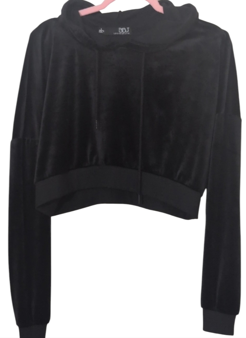 BBJ Los Angeles Black Velvet Cropped Hoodie, Size Large